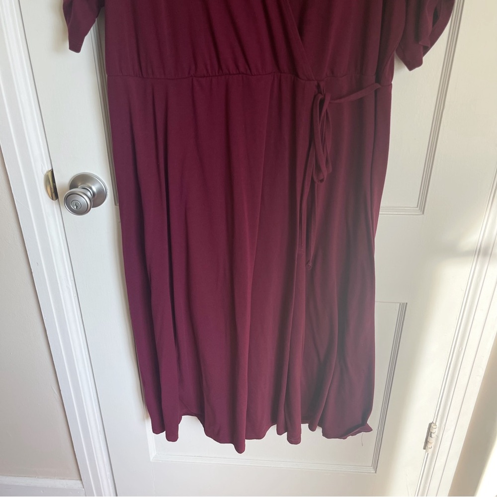 Terra Sky Burgundy Mid-Length V-Neck Wrap Dress - Picture 3 of 7